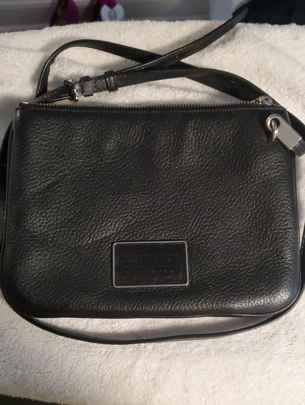 Black Leather Crossbody Bag with Silver Hardware